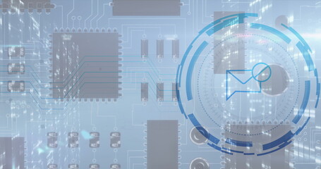 Image of envelope icon over computing board