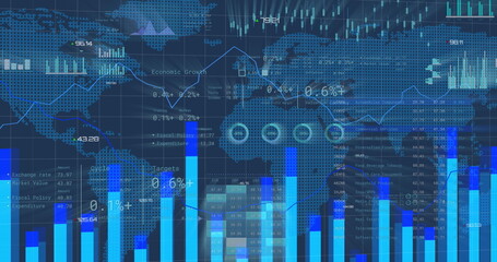 Image of financial data processing over world map