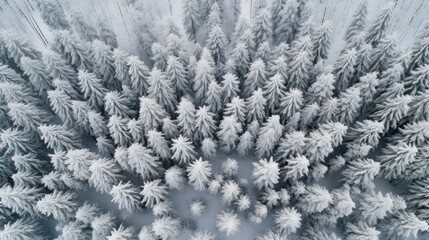 Aerial View of Snow-Covered Evergreen Trees After Winter Blizzard AI Generated