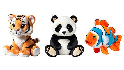 collection Set in different styles of children plush toy isolated on transparent background - obrazy, fototapety, plakaty