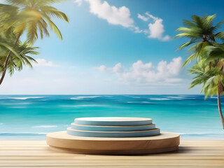 Obraz premium summer elegant and natural podium stage product display mockup for show product presentation