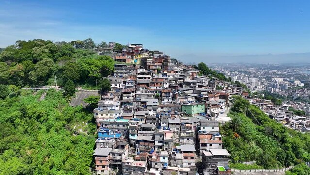 Prazeres Hill At Rio De Janeiro Brazil. Favela Aerial View. Maracana Background. Rio De Janeiro Brazil. Residential Houses. Prazeres Hill At Rio De Janeiro Brazil.
