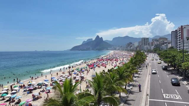 Ipanema Beach At Rio De Janeiro Brazil. Beach Landscape. Paradisiac Scenery. Rio De Janeiro Brazil. Tropical Travel. Ipanema Beach At Rio De Janeiro Brazil.
