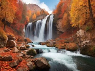 Fototapeta na wymiar waterfall in autumn forest