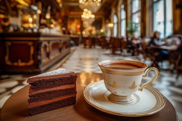 AI generated illustration of hot chocolate in a porcelain cup, served at Vienna coffee house