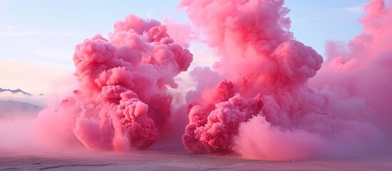 Fototapeta premium Explosive Action with Colorful Pink Smoke Bombs: A Vibrant Display of Colorful Pink Smoke Bombs Creates a Stunning Action Scene