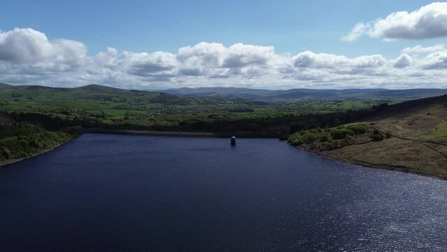 Drone footage of the freshwater reservoir of Loch Turret in Crieff town, Scotland, UK
