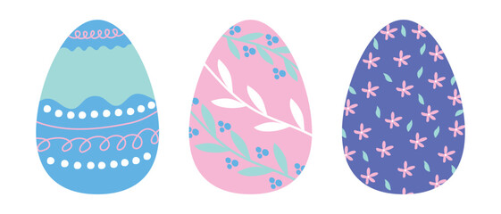 Easter eggs hand drawn in pastel colors.