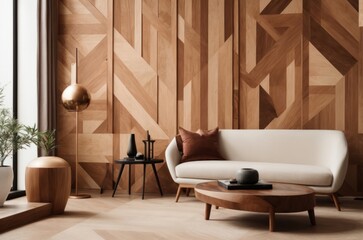 Fototapeta na wymiar Minimalist Stylish Wooden living room interior design 