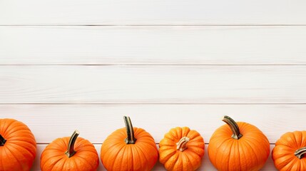 Pumpkins on a white wooden background with copy space for text Generative AI