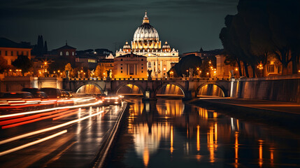 Fototapeta premium The night view of the beautiful city of Rome, Italy