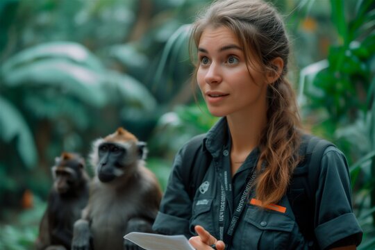 Zookeeper tourguide and Primate