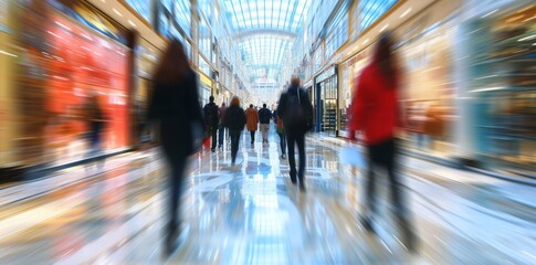 Beautiful motion blur of people walking in the morning rush hour, busy modern life concept.
