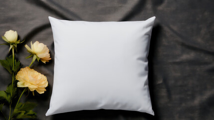 Pillow mockup on fabric cloth with flower background
