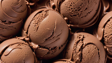 chocolate ice cream scoop, close up texture of a chocolate ice cream