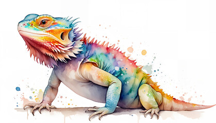 colorful watercolor bearded dragon