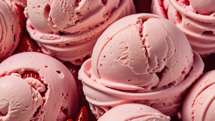 Strawberry ice cream close up texture. Scoop of strawberry ice cream 