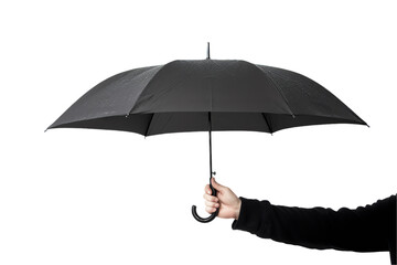 Person holding a black umbrella in the rain, providing protection and shelter in a colorful illustration