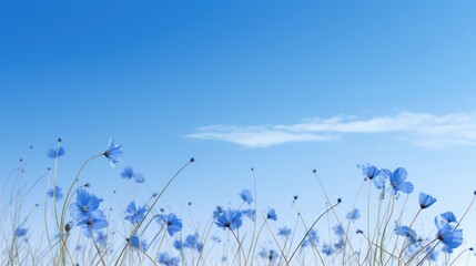 Cornflowers on blue sky background with space for your text. Generative AI