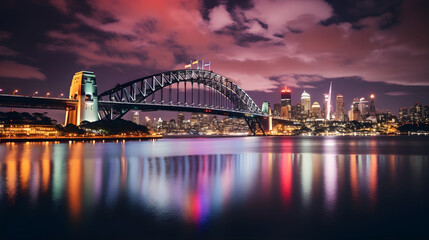 The night view of the beautiful city of Sydney, Australia