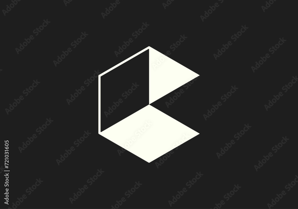Poster simple hexagon shape with negative space area trying to express about abstract letter c