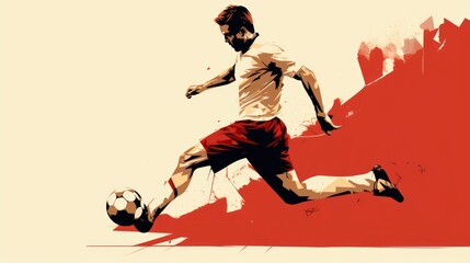 Soccer player in action. illustration. Grunge effect. Generative AI