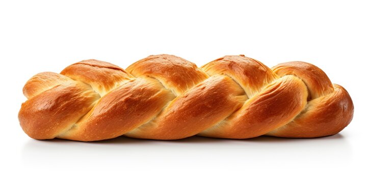Sweet braided bread isolated on white background. Clipping path included Generative AI