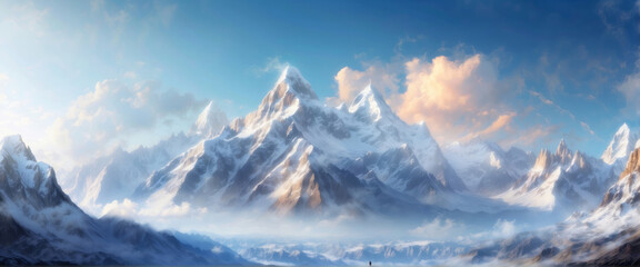 Fototapeta na wymiar fantasy landscape of Himalaya Mountain. Abstract Mount Everest Ice Mountain panoramic background.