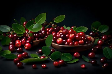 red currants on a black background