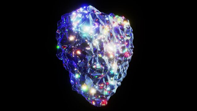 Realistic looping 3D animation of the shining precious heart-shaped sapphire or blue gemstone rendered in UHD with alpha matte
