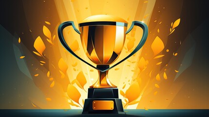 illustration of a golden trophy cup on a dark background with fire. Generative AI