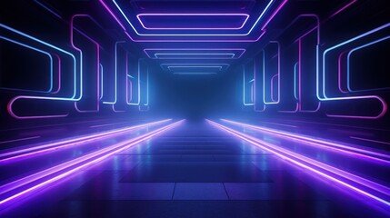 3d rendering. Futuristic corridor with glowing neon lights. Sci-fi background. Generative AI