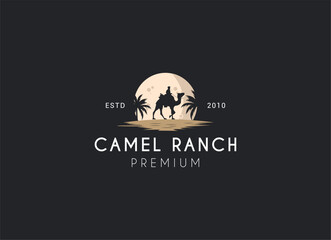 Obraz premium desert camel silhouette logo design. Camel ranch logo design.