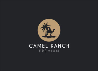 Fototapeta na wymiar desert camel silhouette logo design. Camel ranch logo design.