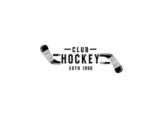 Ice Hockey league. Vintage hockey emblem with hockey cues. Logo template for team, club, league, tournament