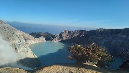 beautiful view of the famous Ijen crater during the day