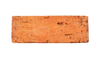 Top view of single old cracked red or orange brick isolated with clipping path in png file format