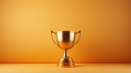 3d render of golden trophy cup on orange background. Award concept Generative AI