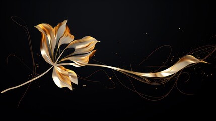 Abstract gold floral ornament on black background. illustration for your design Generative AI
