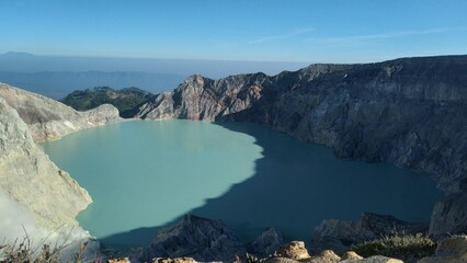 beautiful view of the famous Ijen crater during the day