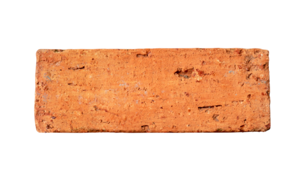 Top view of single old cracked red or orange brick isolated with clipping path in png file format