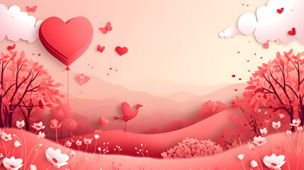 landscape with Valentine's Day Conceptual Banner with copy space, background wallpaper 