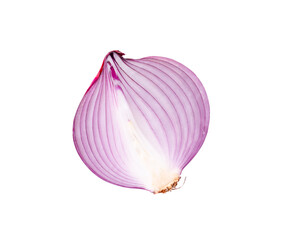 Top view of fresh red or purple onion half isolated on white background with clipping path