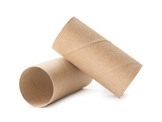 Front view of tissue paper core in stack or cross shape isolated on white background with clipping path