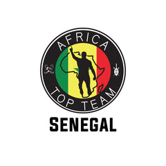 Senegal logo. Sign with the map of the country and colored stripes, vector illustration.