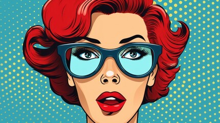 Surprised woman in glasses. Pop art retro vector illustration. Generative AI