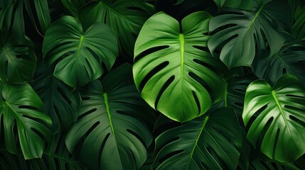 Tropical monstera leaves background. Realistic vector illustration. Generative AI