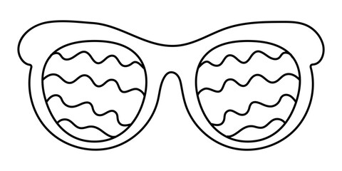 Groovy sunglasses in a fashionable retro style of the 70s. Fashionable Y2k hippie glasses in monochrome linear retro style.