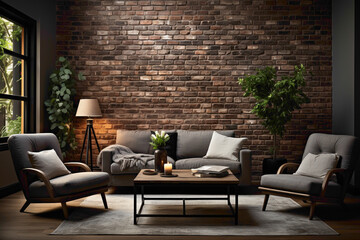 Elevate your interior with the understated beauty of a dark-colored brick wall. 