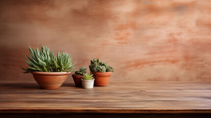 多肉植物を飾ったヴィンテージ古着屋の壁とテーブル